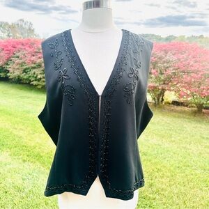 VINTAGE ALFRED DUNNER PLUS SIZE VEST BLACK BEADED 100% POLYESTER
